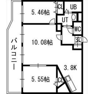 グランカーサ北3条(2LDK/2階)の間取り写真
