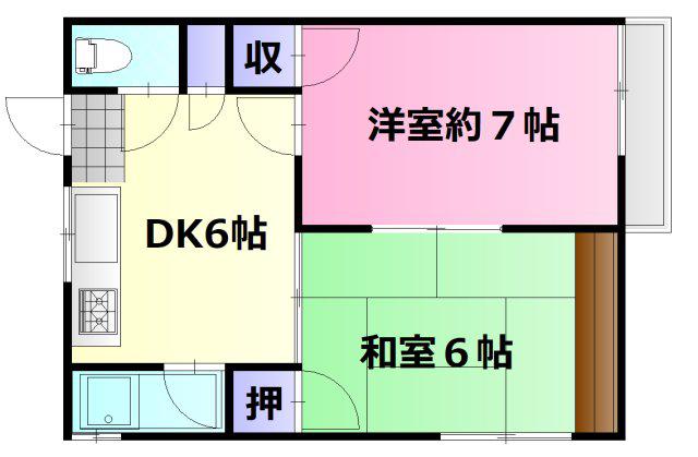 グラーツ天水(2DK/2階)の間取り写真