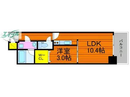カーサとぎや町(1LDK/3階)の間取り写真