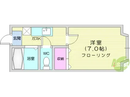 ホワイトキャッスル39番館(1K/2階)の間取り写真