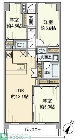 中野方南町グランドハイツ(3LDK/4階)の間取り写真