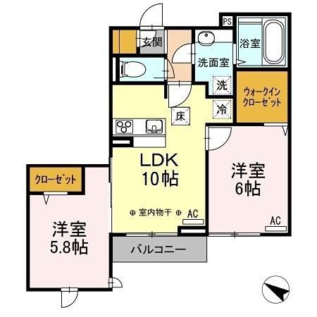 パレスグランディオーサ(2LDK/1階)の間取り写真