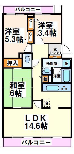 フィール天神町2号館(3LDK/4階)の間取り写真