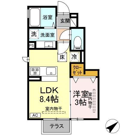 ピースヒルズ(1LDK/1階)の間取り写真