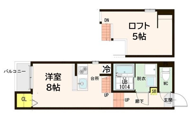 PRESTIGE旭ケ丘(1K/1階)の間取り写真