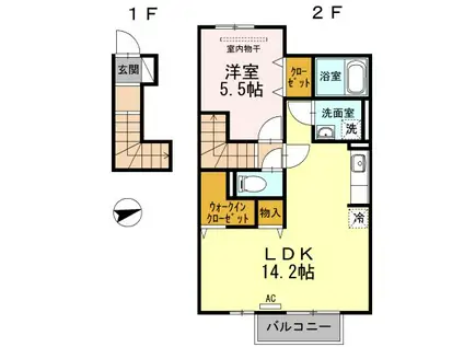 サンクチュアリ(1LDK/2階)の間取り写真