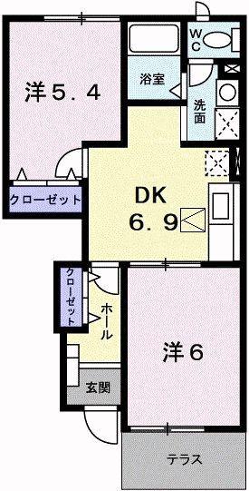 セレッソA(2DK/1階)の間取り写真
