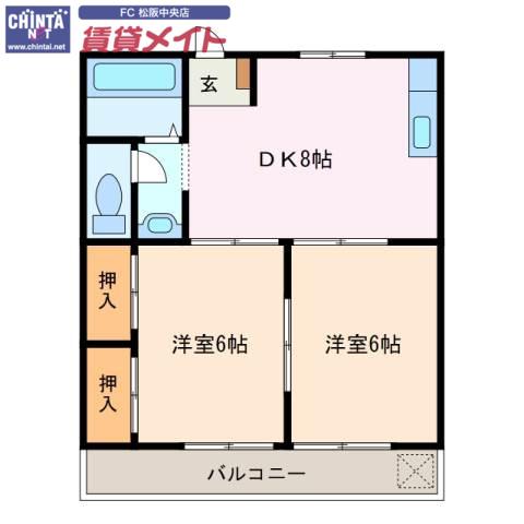 コーポシンワ(2DK/1階)の間取り写真