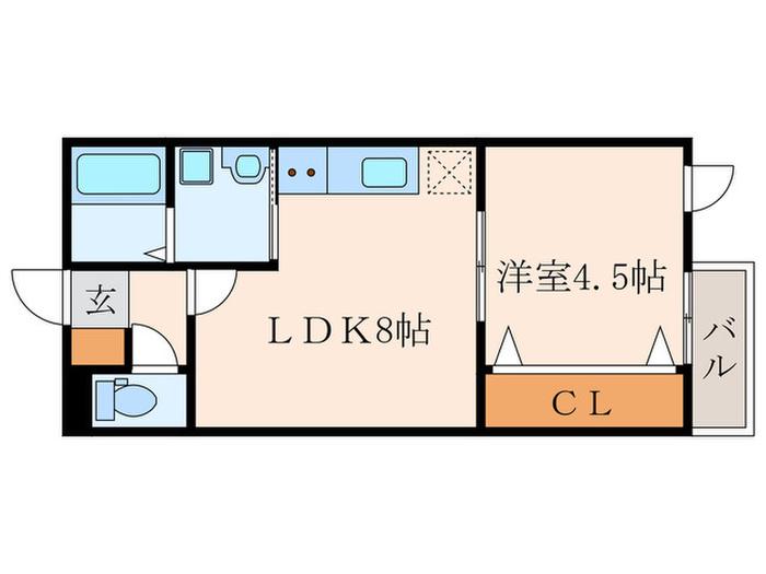 COTTO九工大前(1LDK/3階)の間取り写真