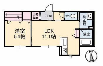 カリーノテラス(1LDK/2階)の間取り写真