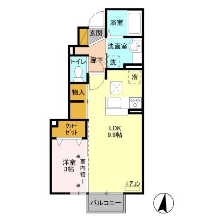 フォーゲルテラス ロート III(1LDK/1階)の間取り写真