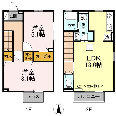 ロイヤルテラス萩原(2LDK/1階)の間取り写真