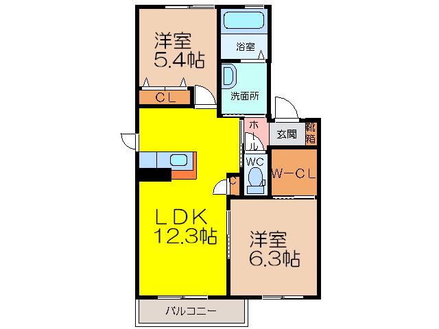 カーサラピス(2LDK/2階)の間取り写真