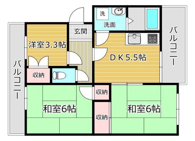 モダンアパートメント高槻城南(3DK/3階)の間取り写真