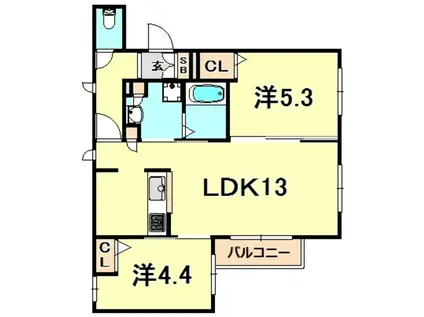 シャーメゾン上池田(2LDK/1階)の間取り写真