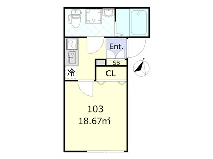 ルノン平井(1K/1階)の間取り写真