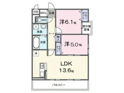 コスモステラス ウエスト(2LDK/2階)の間取り写真