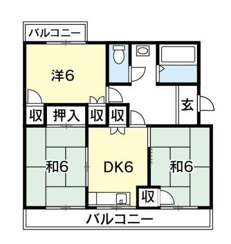 第二阿波ビル(3DK/4階)の間取り写真