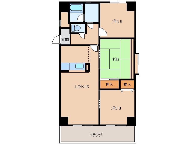 和泉ガーデンパレス(3LDK/2階)の間取り写真