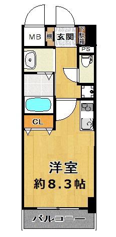 ウィスタリア新北野(1K/3階)の間取り写真
