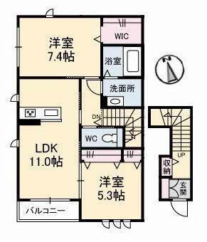 フェリペ―ジュ(2LDK/2階)の間取り写真