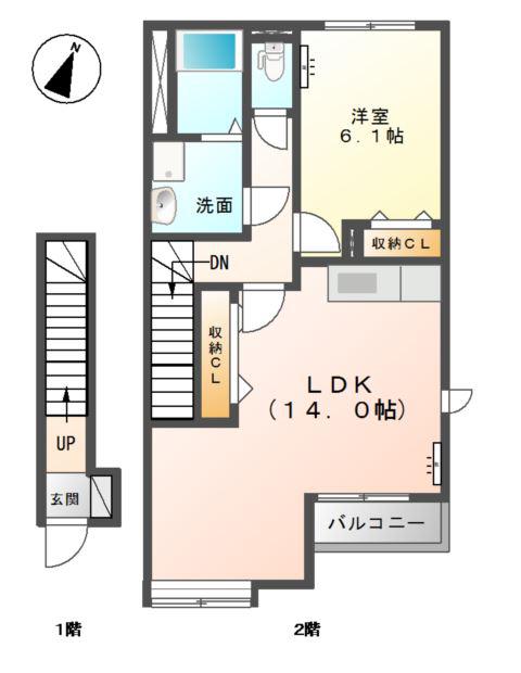 ウィング21(1LDK/2階)の間取り写真