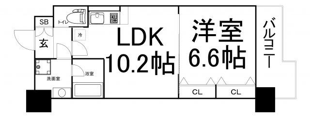 グランシス天満橋(1LDK/6階)の間取り写真