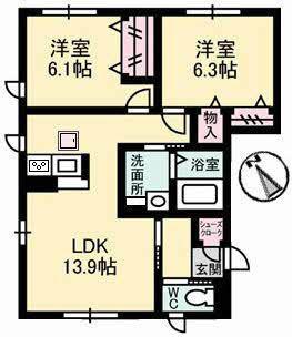 エフィカス(2LDK/1階)の間取り写真