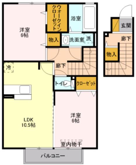 サンモールB棟(2LDK/2階)の間取り写真