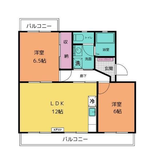 ヴィラ長者町(2LDK/2階)の間取り写真