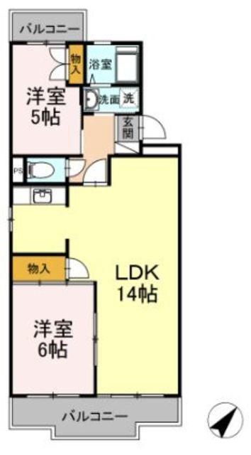 山王塚レジデンス(2LDK/2階)の間取り写真