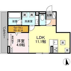 ノクターン内山(1LDK/1階)の間取り写真