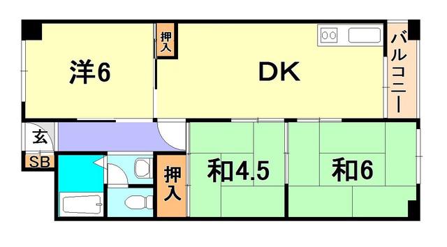 夢野ハイタウン1号棟(3LDK/8階)の間取り写真