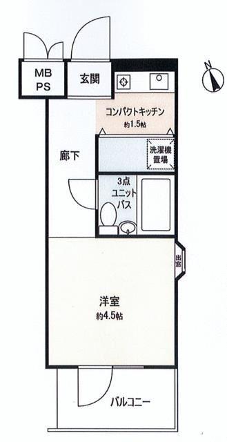 扶桑ハイツ経堂(ワンルーム/3階)の間取り写真