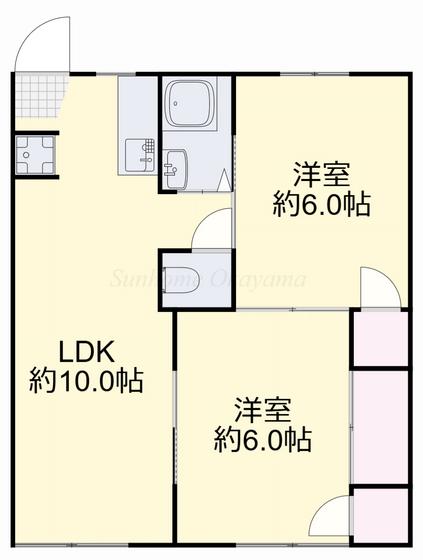 レジデンス太陽A棟(2LDK/1階)の間取り写真
