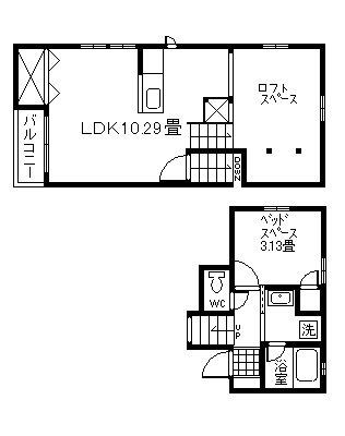 MONO CUBE(1LDK/2階)の間取り写真