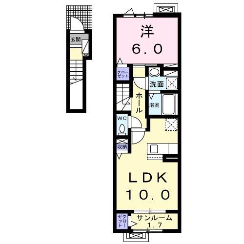 グランディール(1LDK/2階)の間取り写真