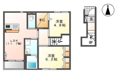 グラン ルミエール B(2LDK/2階)の間取り写真