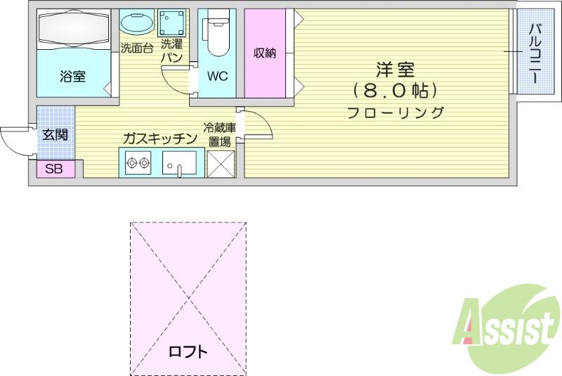 ブルーリーフⅡ(1K/2階)の間取り写真