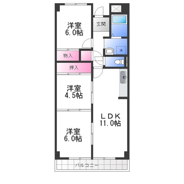 ブランミュール陶器(3LDK/4階)の間取り写真