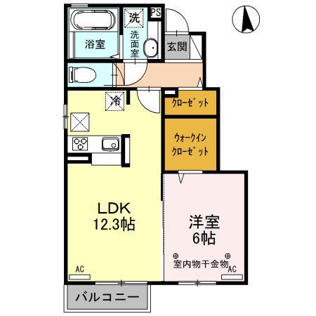 コートヤードC(1LDK/1階)の間取り写真
