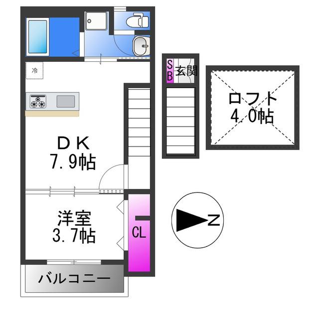 COSMO WAKAEMINAMI(1DK/2階)の間取り写真