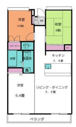 フラット大観(3LDK/2階)の間取り写真