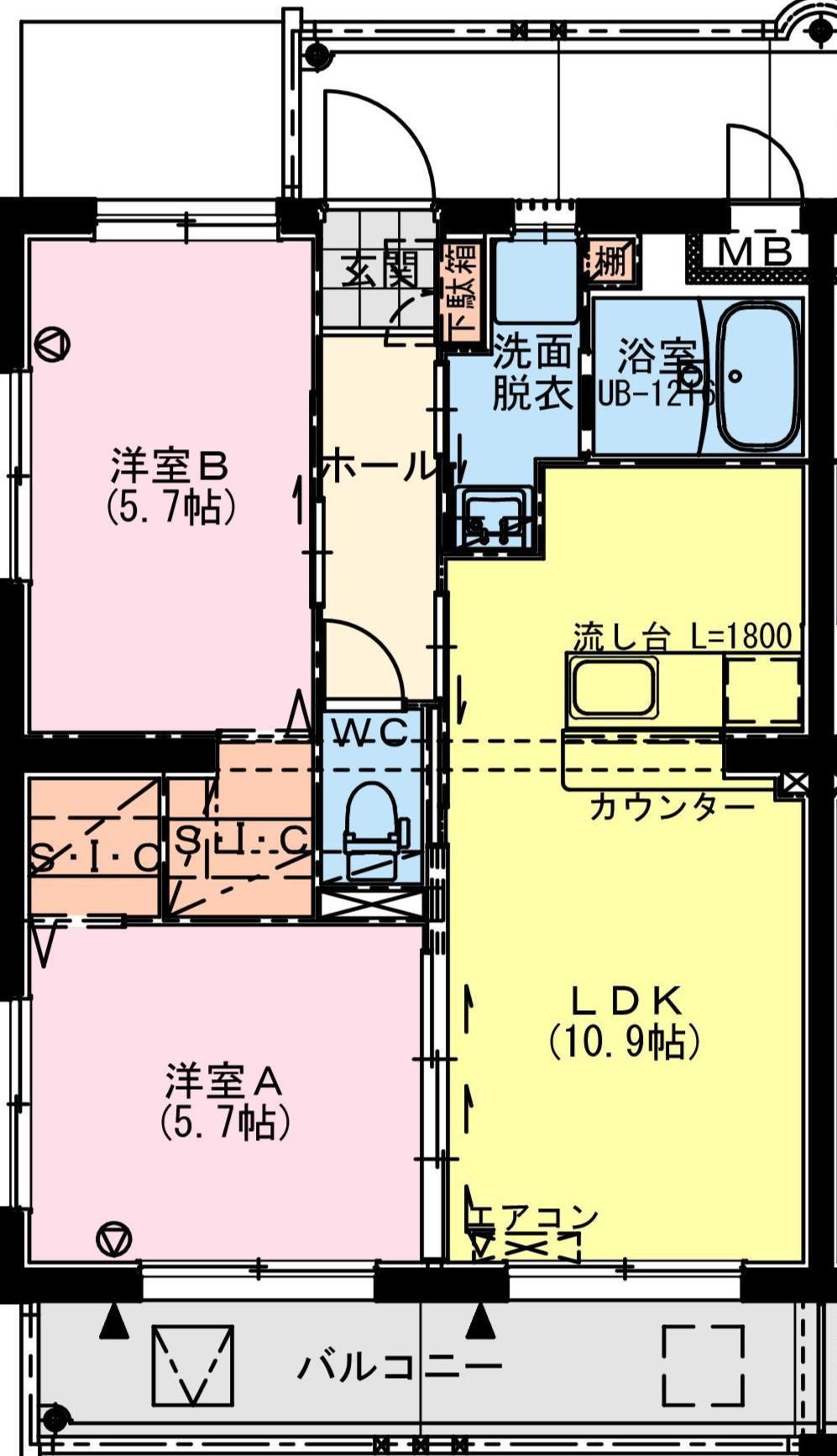 都城天神町YマンションII(2LDK/5階)の間取り写真