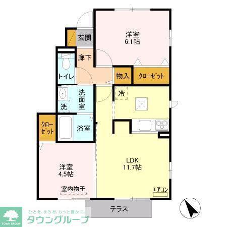 GLAD上本郷B棟(2LDK/1階)の間取り写真