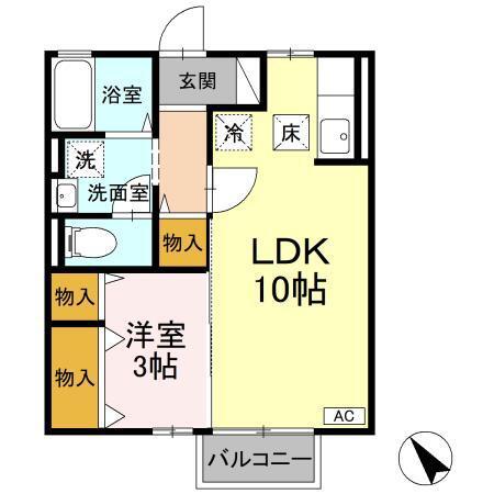 リビングタウン八橋A(1LDK/1階)の間取り写真