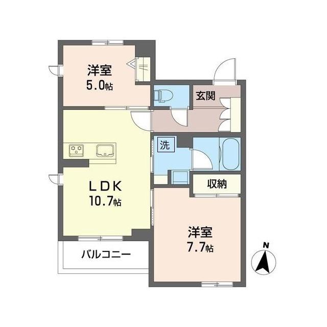 京急大師線 東門前駅 徒歩9分 3階建 築4年(2LDK/2階)の間取り写真