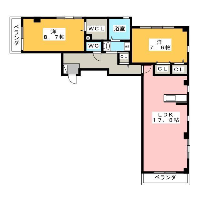 エルカーサ逗子B(2LDK/3階)の間取り写真