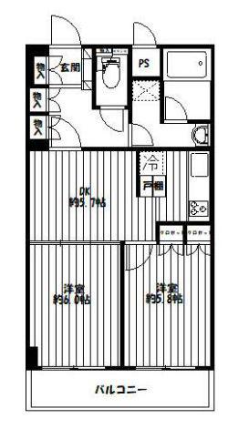 板橋区中丸町マンション(2DK/5階)の間取り写真
