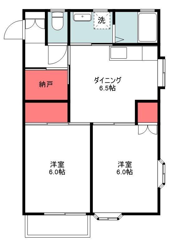 ハピネスハイム(2DK/2階)の間取り写真